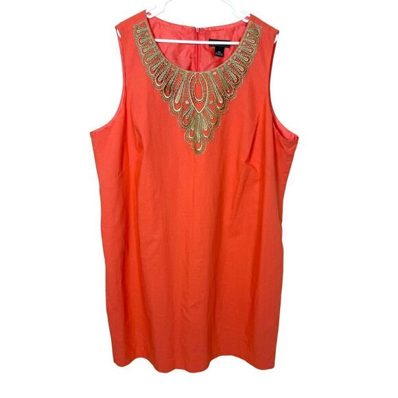 Jessica Howard Dresses & Skirts - Jessica Howard Sheath Dress Size 24W Coral with Gold Details Resort Linen Blend